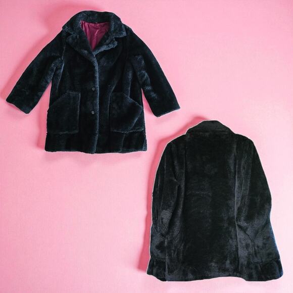 Vintage 60's NPC Fashions Faux Fur Black Double Breasted Pea Coat Large EUC - Picture 7 of 7